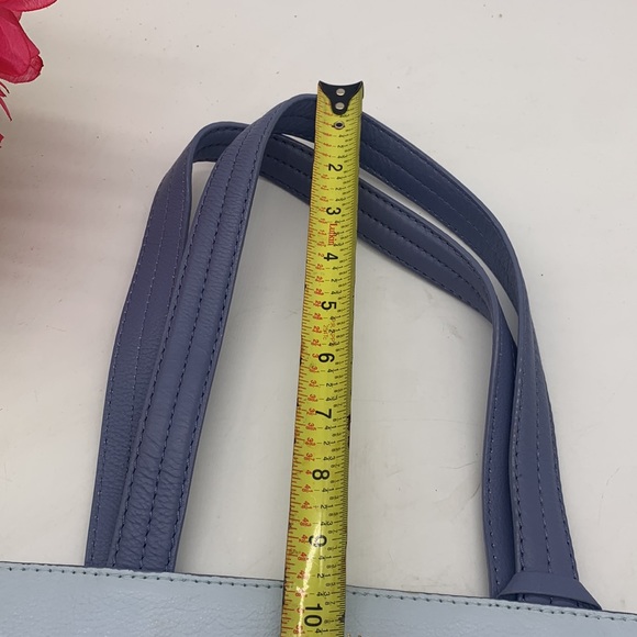 Cole Haan Light Blue Periwinkle Leather Tote Bag with leather pouch - Picture 11 of 14